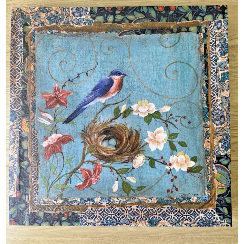 Bluebird Bird Nest Floral Canvas Wall‎ Art Cottage Garden Decor 16x16 Condition: